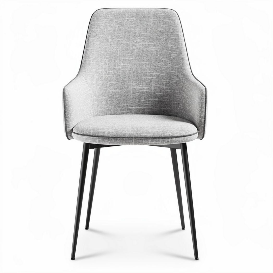 Modern upholstered dining chair in light gray with black metal legs 55 x 60 x 85cm