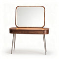 Wooden vanity table with mirror and drawer storage in walnut finish