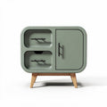 Modern sideboard with wooden legs two drawers and cabinet green finish 80 x 40 x 60cm