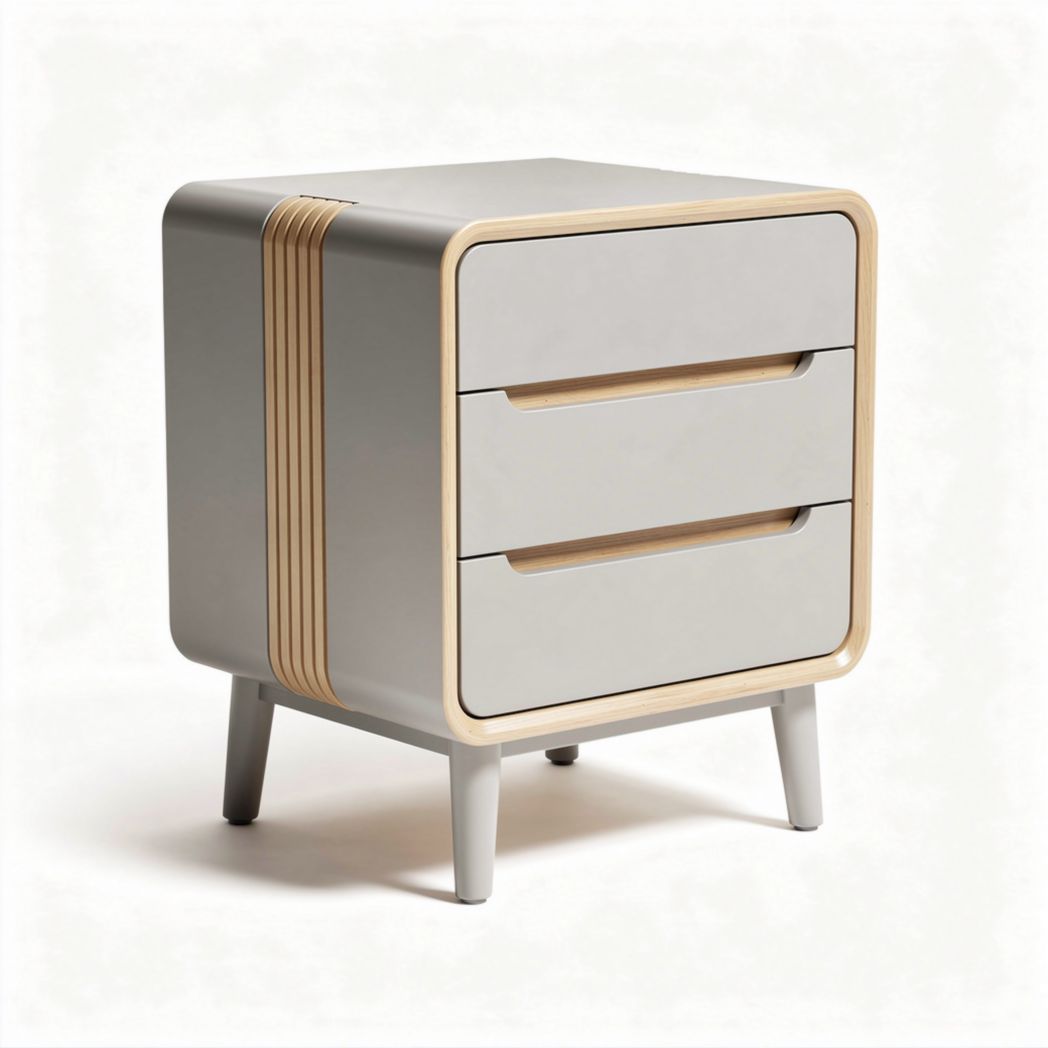 Modern two-drawer nightstand in gray and natural wood finish 40 x 40 x 45cm