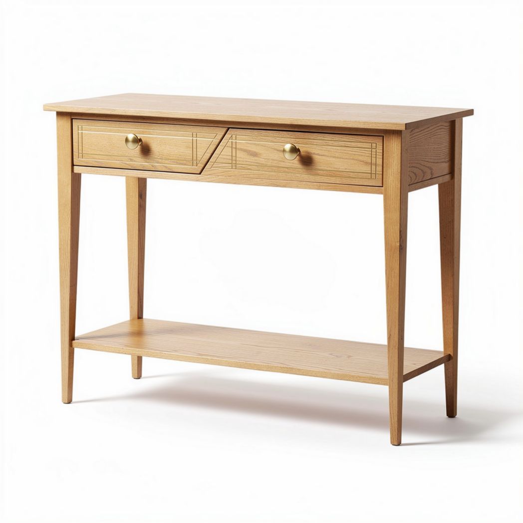 Wood console table with two drawers and open shelf 90 x 40 x 80cm