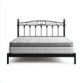Metal bed frame with geometric headboard and mattress 206 x 152 x 30cm