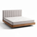 Fabric upholstered platform bed with wooden frame and headboard 200 x 160 x 30cm