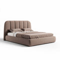 Upholstered platform bed in taupe fabric with padded headboard 160 x 200 x 90cm