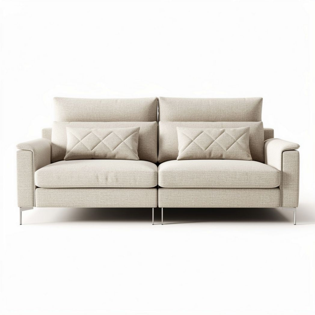 Two-seater sofa with removable cushions in light beige fabric dimensions 200 x 90 x 85cm