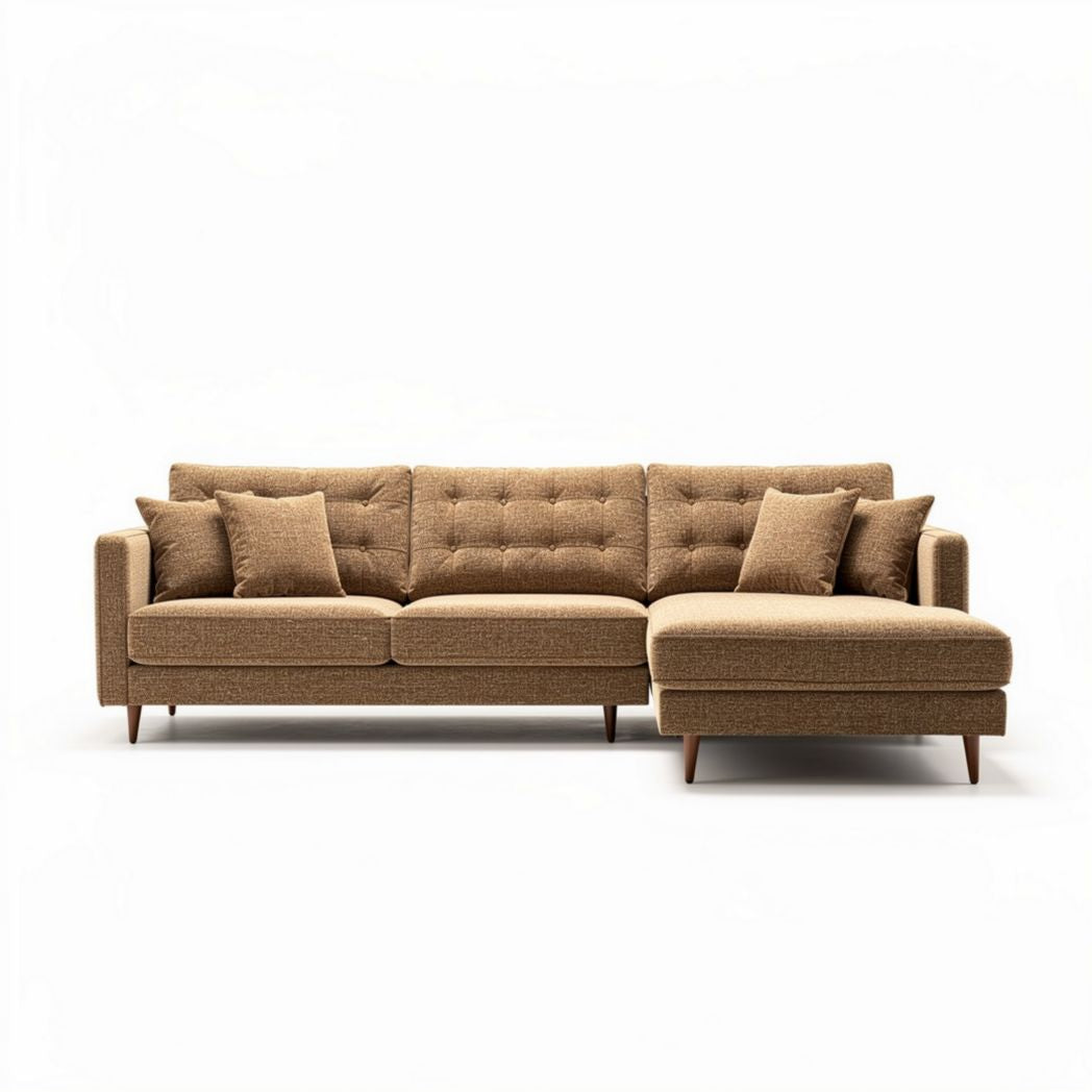 Modern sectional sofa with tufted upholstery in brown fabric 230 x 90 x 85cm