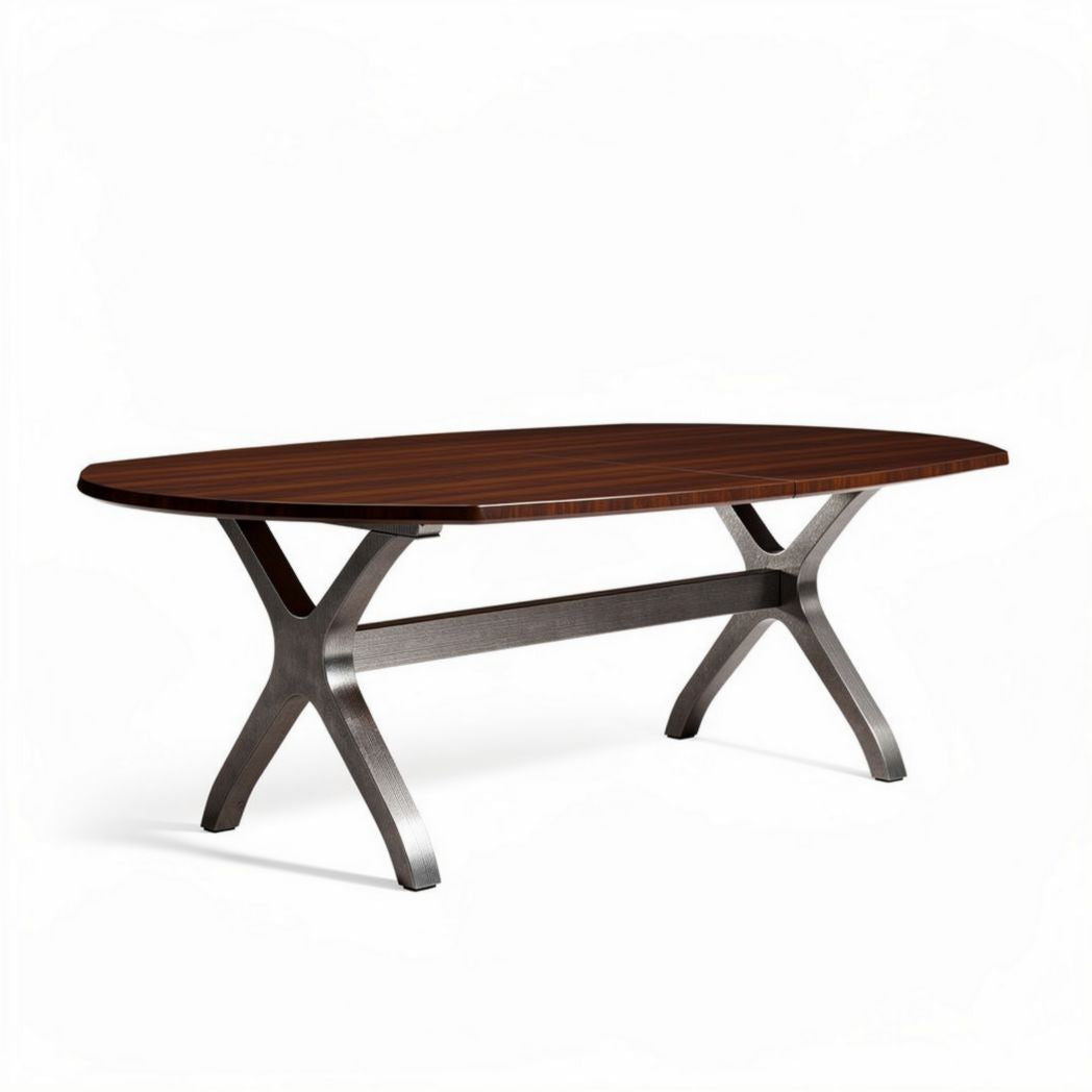 Oval wooden dining table with stainless steel base 200 x 100 x 75cm