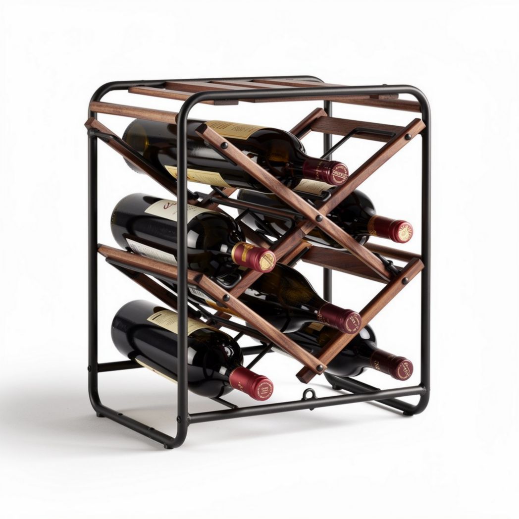 Wood and metal wine rack for 12 bottles 50 x 30 x 50cm in brown and black