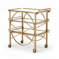 Metal rolling bar cart with glass shelves and circular design 80 x 40 x 80cm