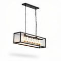Modern rectangular hanging pendant light with glass shade and metal frame 120 x 30 x 20cm