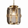 Glass pendant light fixture with brushed gold finish and striped design 25 x 25 x 40cm