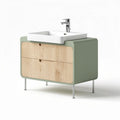 Green bathroom vanity with an integrated sink and wood texture drawers 60 x 45 x 85cm