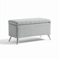 Fabric storage bench with lid and silver metal legs 80 x 40 x 40cm gray