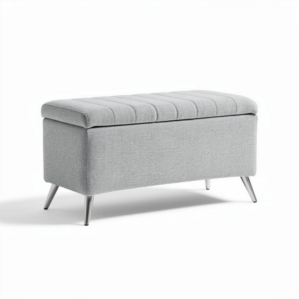 Fabric storage bench with lid and silver metal legs 80 x 40 x 40cm gray
